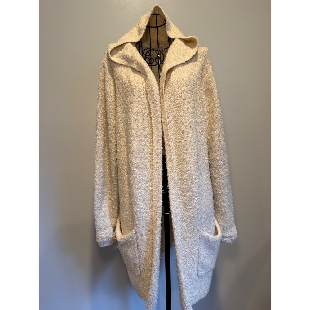 Charlie Paige Cream Popcorn Knit Hooded Cardigan Longline Open Front Sweater